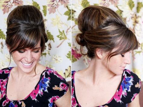 how to style a beehive...using a bath pouf? Bee Hive Hair, Mod Hairstyles, Vintage Updo, Beehive Hair, Evening Hairstyles, Retro Hairstyles, Great Hair, Vintage Hairstyles, Hair Dos