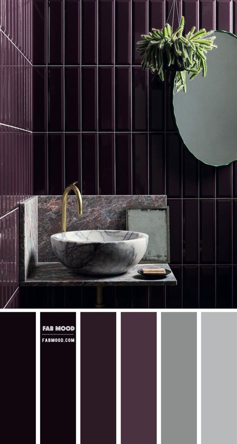 Older entries - Page 2 of 742 - Fabmood | Wedding Colors, Wedding Themes, Wedding color palettes Dark Purple Tile Bathroom, Modern Purple Bathroom, Grey Bathroom Cabinets Color Palettes, Purple Half Bathroom Ideas, Bathroom Sink Splashback Ideas, Purple Bathroom Cabinets, Grey Bathroom Color Schemes, Purple And Grey Bathroom Ideas, Dark Purple Bathroom Ideas