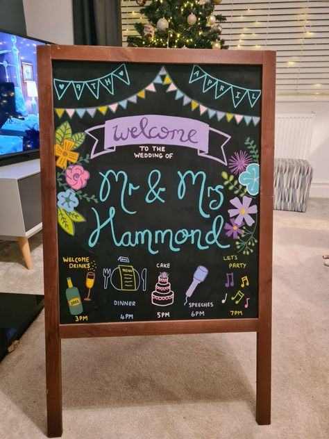 Chalk pen. Hand drawn. Sandwich board. Chalk Pen Art, Chalk Menu Board Ideas, Sandwich Board Sign Ideas, Chalkboard Business Sign, Sandwich Board Ideas Signage, Wedding Sandwiches, Coffee Shop Sandwich Board Signs, Restaurant Welcome Sign Chalk, Chalkboard Menu Board