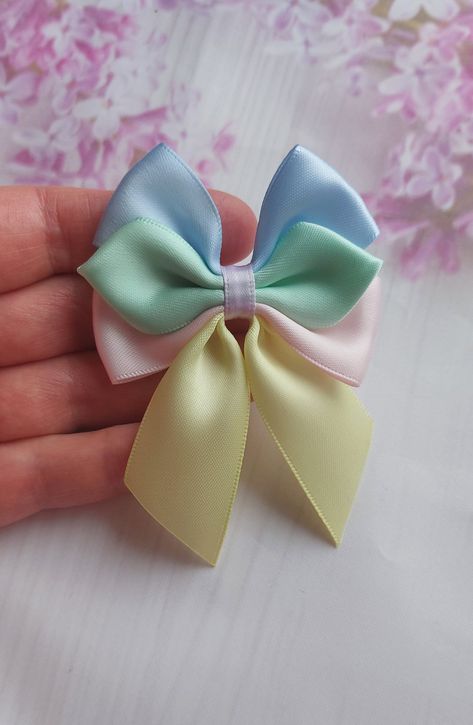 Hair Bow Design, Girl Bows Diy, Sewing Bows, Hair Bows Diy Ribbon, Ribbon Projects, Colour Pastel, Pastel Bows, Diy Hair Accessories Ribbon, Accessories Sewing