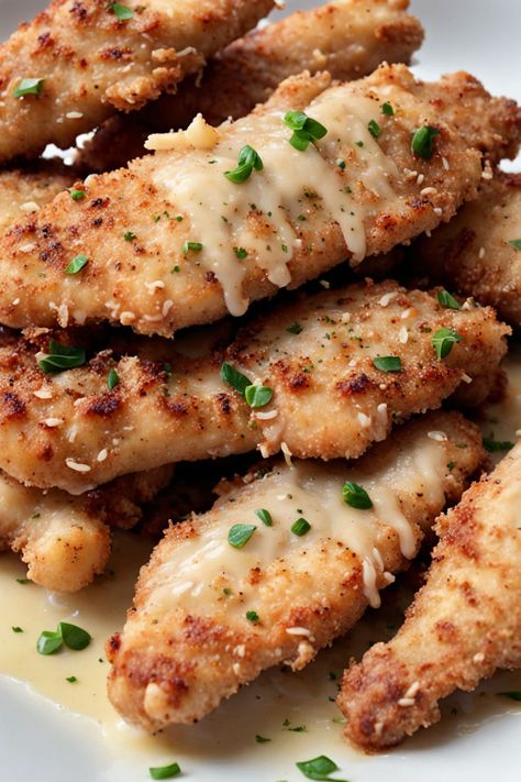 Garlic Parmesan Chicken Tenders Recipe

Ingredients

- 1 pound chicken tenders
- 1 cup breadcrumbs
- 1/2 cup grated Parmesan cheese
- 1 tablespoon garlic powder
- 1 teaspoon salt
- 1/2 teaspoon black pepper
- 2 eggs, beaten
- 1/4 cup olive oil

Instructions

- Preheat oven to 400°F and line a baking sheet with parchment paper.
- In a bowl, combine breadcrumbs, Parmesan cheese, garlic powder, salt, and pepper. In another bowl, beat the eggs. 

Full Recipe on... Garlic Parm Tenders, Garlic Parmesan Tenders, Parmesan Crusted Chicken Tenderloins, Chicken Parmesan Tenders, Breadcrumb Chicken, Parmasean Chicken, Garlic Parmesan Chicken Tenders, Baked Chicken Tenderloins, Cheese Benefits