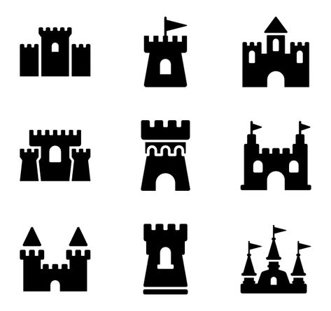 Castles Fantasy Map Icons, Tiny Castle, Building A Storage Shed, Castle Tattoo, Fantasy Map Making, Map Symbols, Small Castles, Fantasy World Map, Free Icon Set