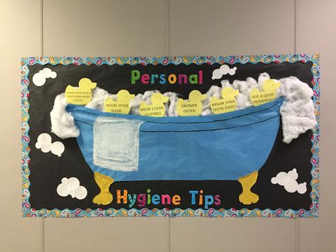 Personal Hygiene Hygiene Week Preschool, Hygiene Board Ideas, Personal Hygiene Bulletin Board Ideas, Hygiene Bulletin Boards, Pre K Hygiene Activities, Health And Hygiene Posters For Kids, Elementary Hygiene Lessons Activities, Nurse Clinic, Hygiene Lessons