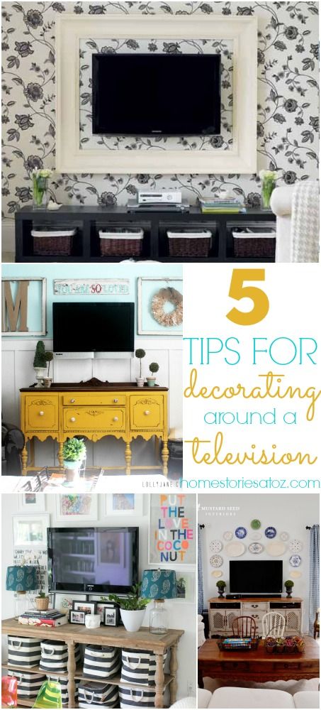 Great DIY tips for decorating around a television! Yellow Buffet, Debate Tips, Decorating Around A Tv, Black Rectangle, Family Rooms, Diy Tips, Tv Wall, My New Room, Apartment Living