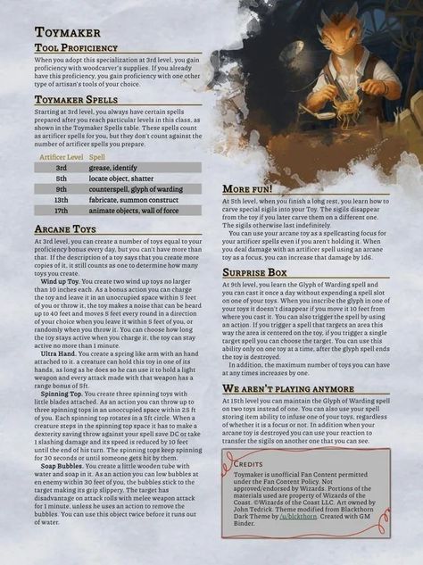 (Rattlehand) Toymaker D D Classes, Dnd Classes, Dnd Races, Dungeons And Dragons Classes, Dnd 5e Homebrew, Dnd Dragons, Dragon Rpg, Dnd Monsters, One D