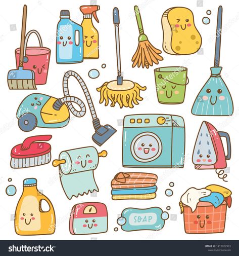 household equipment in kawaii doodle illustration #Ad , #affiliate, #equipment#household#kawaii#illustration Cleaning Doodles, Kawaii Objects, Doodles Kawaii, Kawaii Doodle, Zestaw Ikon, 귀여운 음식 그림, Kawaii Clipart, Kawaii Illustration, Cute Doodles Drawings