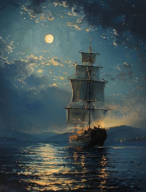 Pirate Ship Art, Seni Vintage, Cool Wallpapers Art, Fantasy Art Landscapes, A Ship, Fantasy Aesthetic, Ethereal Art, Dreamy Art, Painting Art Projects