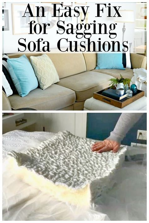 Sagging Sofa Cushions, Sofa Cushion Covers Ideas, Sofa Cushions Diy, Sagging Couch Cushions, Diy Couch Cushions, Fix Sagging Couch, Ikea Algot, Sofa Reupholstered, Couch Repair