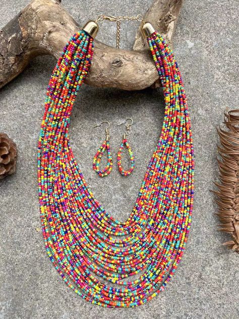 Multicolor Vacation Collar     Embellished   Fashion Jewelry Layered Beaded Necklace, Diy Necklace Patterns, Beaded Jewelry Necklaces, Necklace Patterns, Women's Jewelry Sets, Handmade Beaded Jewelry, Accessories Diy Jewelry, Watches Women Fashion, Bead Jewellery