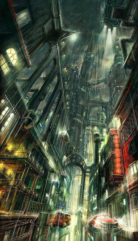 Its my cake day! Have some cyberpunk art and backgrounds :3 - Imgur Urban Fantasy Art, Cyberpunk 2020, Sci Fi Landscape, Abstract City, Dark City, Cyberpunk City, Arte Cyberpunk, Wallpaper Tumblr, City Painting