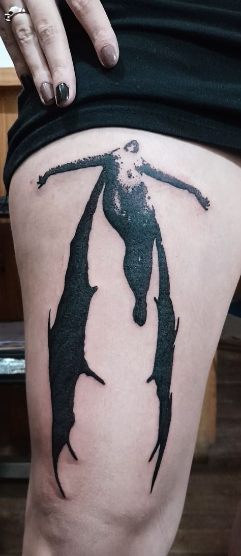 Uncanny Valley Tattoo, Inverted Tattoo Design, Alt Sleeve Tattoos, Unsettling Tattoos, Liminal Tattoo, Disturbing Tattoos, Creepypasta Tattoos, Grotesque Tattoo, Eerie Tattoos