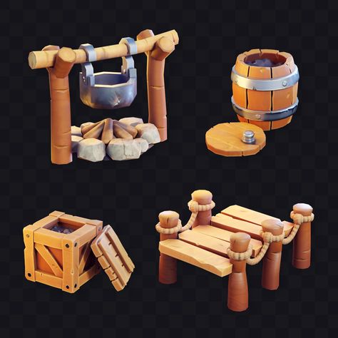 ArtStation - Wooden Game Assets, Juliestrator Isometric Game Assets, Blender Game Assets, Blender Isometric, 3d Game Assets, 5000 Followers, Blender Art, Props Concept, Environment Props, Low Poly Games