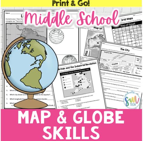 Teaching Map Skills in Middle School — Sarah Miller Tech Teaching Map Skills, Social Studies Activities Middle School, Middle School Social Studies Classroom, Amp Drawing, Teaching Maps, Map Skills Worksheets, 7th Grade Social Studies, Sarah Miller, Middle School Lesson Plans