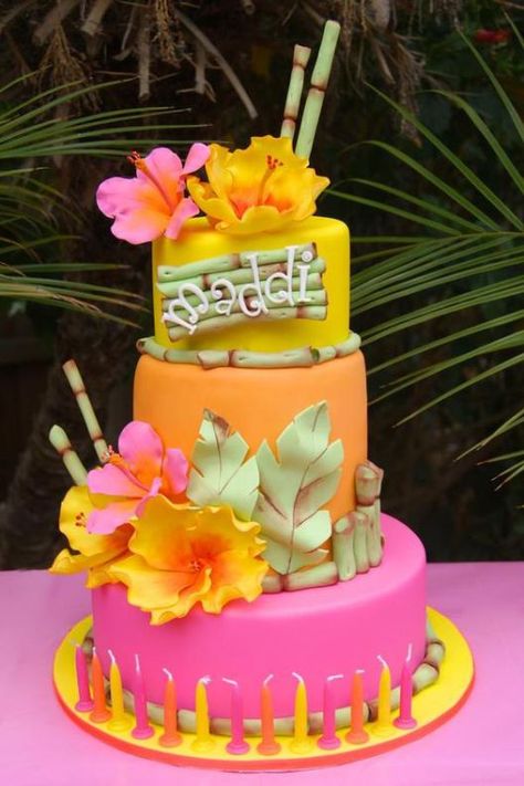 Hawaiian Cakes, Hibiscus Cake, Neon Cake, Hawaii Cake, Luau Cake, Tropical Cake, Hawaiian Cake, Island Cake, Beach Cake