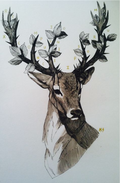 Rems' Hideout — 3y3: Memento Mori, Welder Wings Deer With Antlers, Deer Sketch, Deer Drawing, Conceptual Drawing, Western Artwork, Animal Illustration Art, Deer Art, Amazing Art Painting, Memento Mori