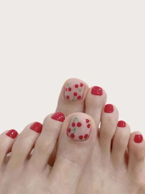 Simple Toe Nails, Feet Nail Design, Fake Toenails, Gel Toe Nails, Nail Art Tips, Cute Toe Nails, Cherry Nails, Pedicure Designs, Fake Nails With Glue