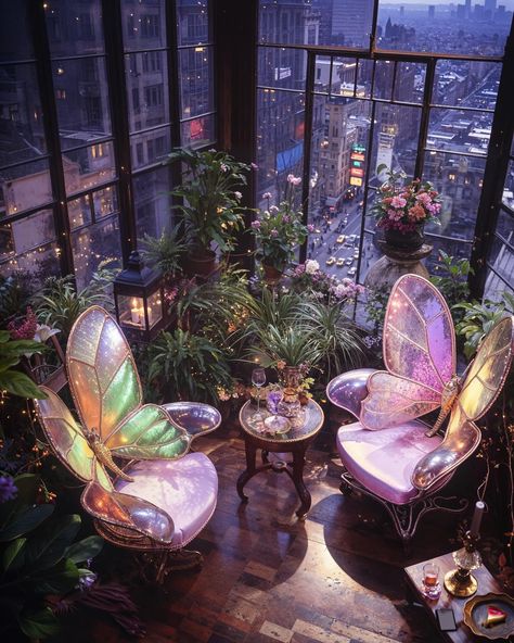 In a hidden corner of New York City lies the Night Butterfly Bar. Tucked away from the chaos of the streets, it’s a sanctuary for those who love the nighttime. Derived from the Dutch word “nachtvlinder,” which captures more than just “night butterfly,” it represents the idea of finding joy and flourishing in the darkness. Here, between the soft glow of the lights, people find comfort in the night. At the Night Butterfly Bar, everyone is welcomed to enjoy its magic within the shadows. AI-gene... Butterfly Mansion, Bar Architecture, Butterfly Bar, Butterfly Sanctuary, Night Butterfly, Bar Aesthetic, Twelve Dancing Princesses, Fairytale Decor, Magic Night