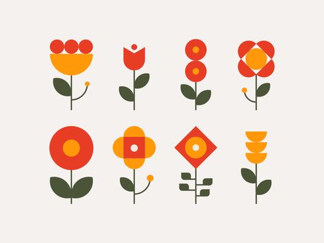 Flores by Mariano Lampacrescia | Dribbble | Dribbble Illustrator Flowers Graphic Design, Geometric Flowers Illustration, Geometric Flowers Pattern, Flowers Graphic Illustration, Flower Design Illustration, Geometric Flower Painting, Geometric Flowers Design, Modern Flower Art Paintings, Flower Geometric Illustration