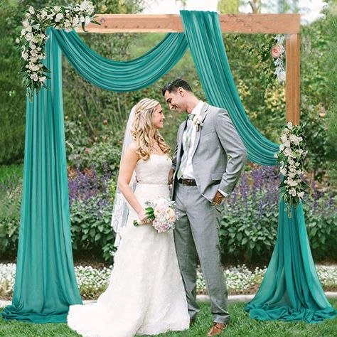 PRICES MAY VARY. ✿【Size - Wedding Arch Draping Fabric】Package includes 2 panels teal wedding arch drapes. Size of each panel is 29 inches width by 6 yard length covering a total area of 5ft width by 6 yard length. This arch draping fabric can help your party to create a warm and elegant scenes. ✿【Premium Material - Wedding Arch Drapes】Sheer fabric for draping is crafted from premium polyester fabric, wrinke-free, silky touch and smooth. It provides a simple way to create a beautiful and romantic Teal Wedding Arch, Teal Green Wedding, Turquoise Wedding Decorations, Ceremony Archway, Reception Ceiling, Ceiling Drapes, Wedding Arch Draping, Wedding Arch Backdrop, Tulle Backdrop