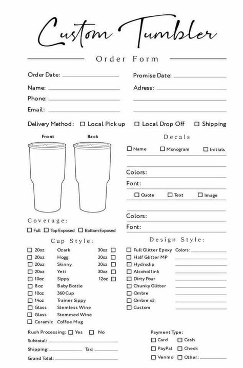 Tumbler Order Form Template Free, Tumbler Order Form, Crafts For Beginners, Order Form Template Free, Cricut Supplies, Sublimation Ideas Projects Inspiration, Cricut Explore Projects, Idee Cricut, Order Form Template