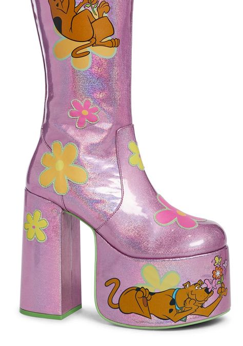 Scooby Doo Boots, Rave Shoes, Punk Pants, Clothes Wishlist, White Dress Shoes, Plush Bags, Hanna Barbera, Flowers Print, Elegant Shoes