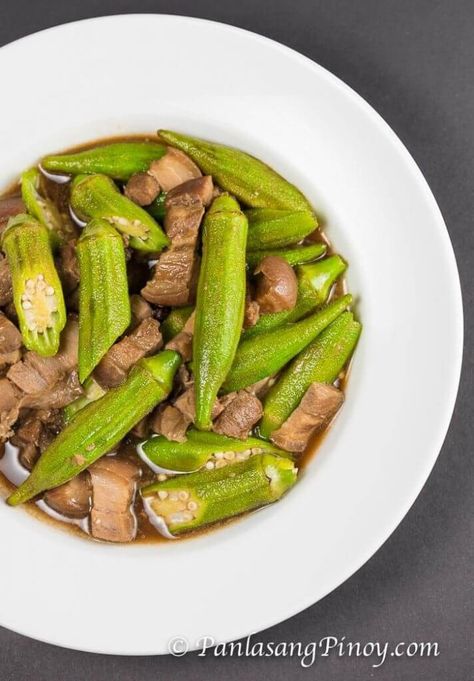 Adobong Okra Pork Liempo, Filipino Vegetable Recipes, Filipino Pork Recipes, Filipino Food Dessert, Adobo Recipe, Okra Recipes, Pork Recipe, Cooking On A Budget, Pizza Recipes Dough