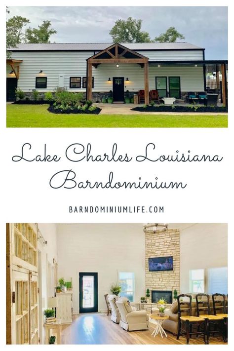 Immerse yourself in the captivating beauty of the Lake Charles, Louisiana Barndominium by Sharamie Trahan Moore. This stunning home seamlessly combines rustic charm with modern luxury, showcasing exquisite craftsmanship and attention to detail. With its picturesque location and serene waterfront views, this Barndominium offers a unique living experience. Get inspired by the harmonious blend of natural elements and contemporary aesthetics and imagine yourself living in this idyllic retreat. House Barndominium, Barndominium Pictures, Lake Charles Louisiana, European Doors, Converted Barn, Barndominium Floor Plans, Bungalow Style, Lake Charles, Exposed Wood