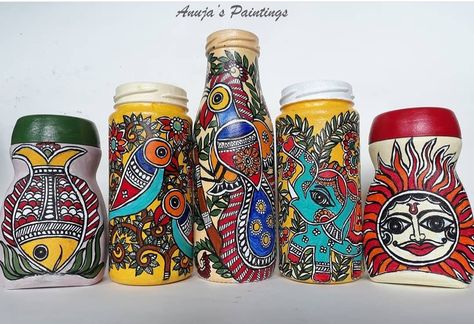 Madhubani painting Madhubani Painting, Bottle Art, Art Project, Energy Drinks, Energy Drink Can, Beverage Can, Art Projects, Canning, Art