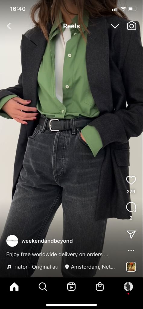 Denim Shirt Green Pants Outfit, Black Jeans Green Shirt Outfit, Winter Green Button-up Blazer, Green Fitted Button-up Blazer, Black Button-up Denim Jacket With Snap Buttons, Green Cotton Button-up Denim Jacket, Green Shirt, Black Blazer, Jean Shirts