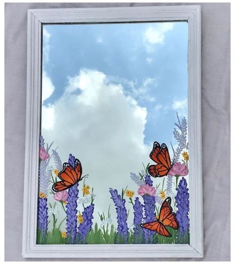 Mirror Painting Butterfly, Butterfly Mirror Painting, Mirror Painting Ideas Aesthetic Flowers, Small Mirror Painting Aesthetic, Mirror Painting Ideas Aesthetic Easy, Mirror Painting Ideas Easy, Cute Mirror Painting Ideas, Mirror Painting Ideas Art, Things To Paint On Mirrors