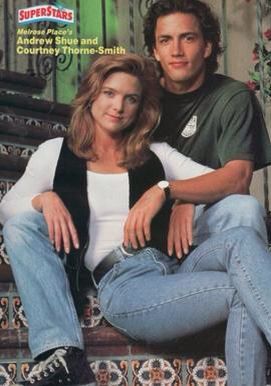 90s bodysuit vest jeans Andrew Shue, 90s Men Fashion, Best Tv Couples, 90s Memories, Melrose Place, Fashion 90s, Tv Couples, Teenage Fashion, 90s Outfit