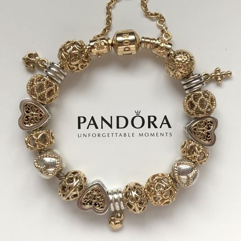 Pandora Bracelet Charms Ideas, Pandora Bracelet Designs, Pandora Gold, Wrist Jewelry, Jewelry Accessories Ideas, Dope Jewelry, Pandora Bracelet Charms, Classy Jewelry, Stacked Jewelry