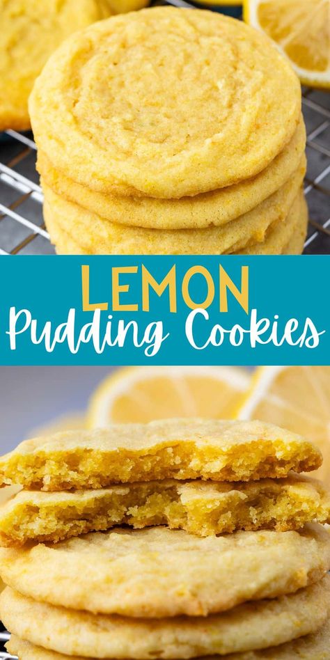 Lemon Pudding Cookies are a soft lemon cookie that stays soft for days with tons of lemon flavor! Lemon Pudding Cookies, Lemon Pudding Dessert, Lemon Pudding Recipes, Jello Cookies, Recipe Using Lemons, Pudding Cookies Recipes, Lemon Cookies Easy, Lemon Cookie, Gooey Chocolate Chip Cookies