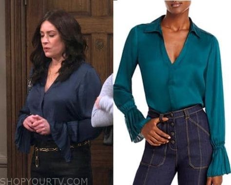 How I Met Your Father: Season 2 Episode 18 Lori's Cuffed Teal Blouse Teal Blouse, I Meet You, Meet You, Fashion Looks, Cuff, Tv, Clothes