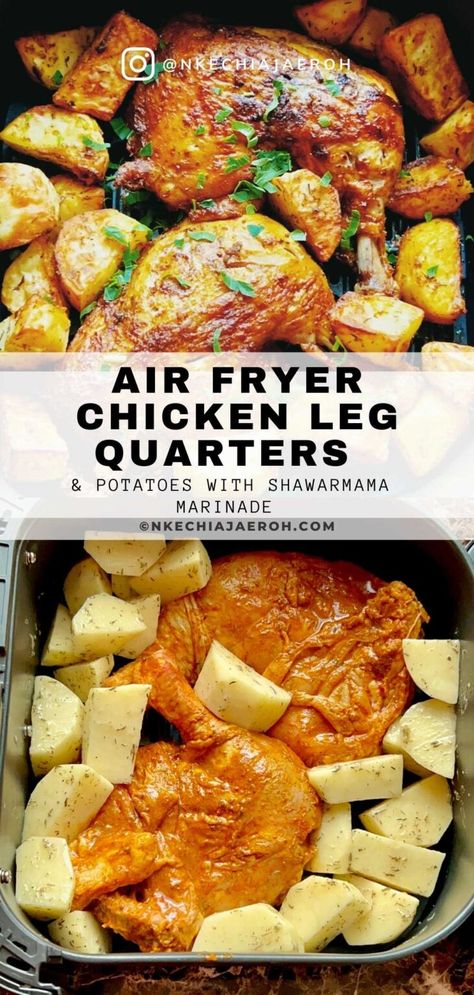 Chicken Leg Quarters with Shawarma Spices in Air Fryer Chicken Hindquarters In Air Fryer, Airfryer Chicken Leg Quarters, Leg Quarters In Air Fryer, Air Fryer Chicken Leg Quarters, Chicken Quarter Recipes, Chicken Leg Quarter Recipes, Shawarma Chicken, Shawarma Seasoning, Fried Chicken Legs