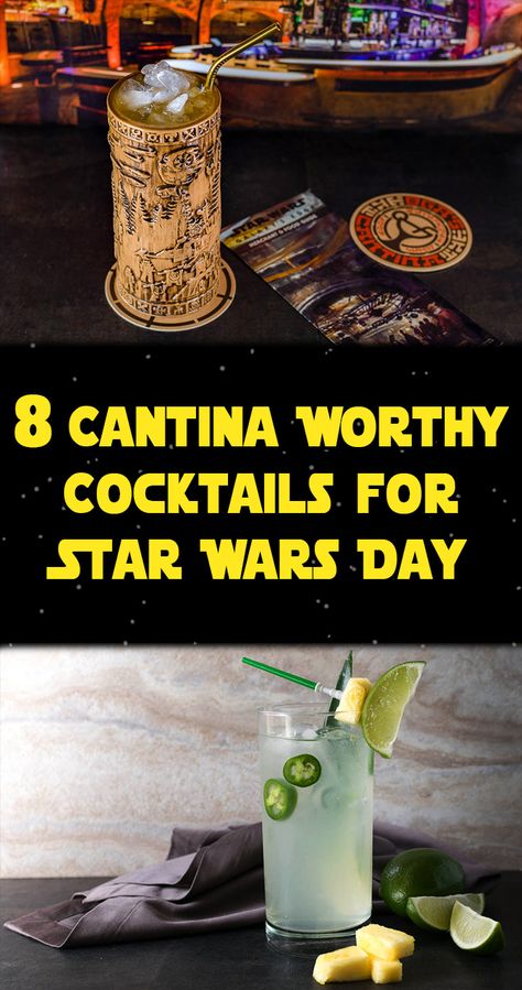 8 Cantina Worthy Cocktails for Star Wars Day - Geeks Who Eat Star Wars Cookbook, Star Wars Themed Food, Star Wars Drinks, Star Wars Snacks, Star Wars Wedding Theme, Star Wars Food, Happy Star Wars Day, Cocktail Names, Shower Thoughts