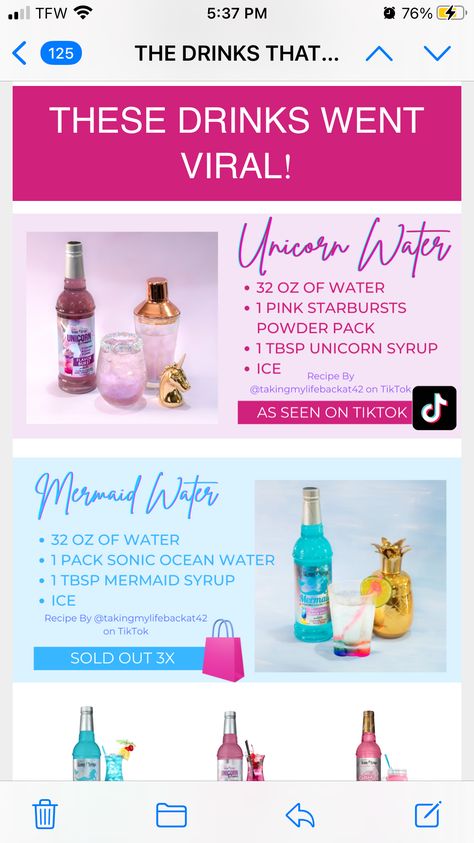 Unicorn Flavored Water, Water Flavor Packet And Syrup Recipes, Ocean Water Drink Recipe, Flavor Water, Water Recipes With Unicorn Syrup, Unicorn Syrup Water Recipes, Unicorn Water Recipe, Water Recipes With Mermaid Syrup, Fancy Water Recipes