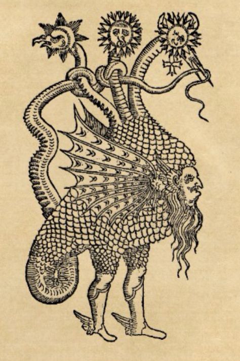 Mercurius Monster Hybrid, Nice Drawings, Medieval Drawings, Medieval Artwork, Alchemy Art, Reference Art, Alchemy Symbols, Esoteric Art, Illumination Art