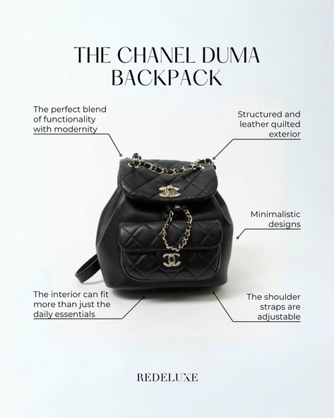 Chanel backpacks combine practicality and elegance, making them the perfect choice for everyday use. With sophisticated designs and luxurious details, they offer functionality without compromising style. Would you invest in one of those? ♥️💫 Chanel Backpack, Daily Essentials, Chanel Bag, Minimalist Design, Chanel, Backpacks, Leather, Quick Saves, Design