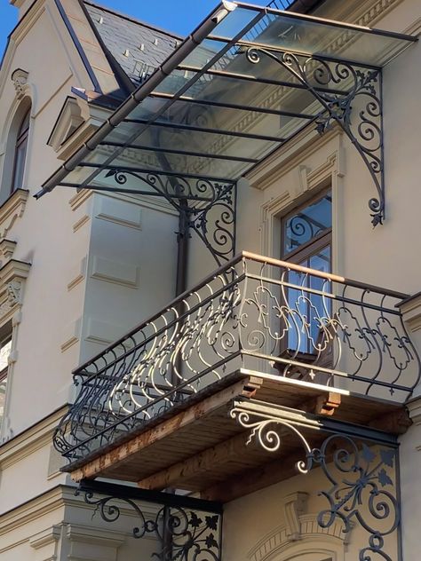 Wrought Iron Awning, Wrought Iron Window Boxes, Wrought Iron Balcony, Mediterranean House Designs, Dirty Kitchen Design, Window Grill Design Modern, Wrought Iron Design, Terrace Decor, Home Door Design