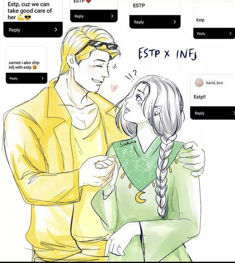 Infj Couple Art, Infj Estp Relationship, Estp Infj Couple, Estp Infj Fanart, Estp Infj Relationship, Infj And Estp, Infj Fanart Ship, Estp And Infj, Infj X Estp