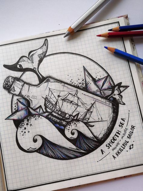 Ship On The Sea Drawing, Sailor Ship Tattoo, Boat In Bottle Tattoo, Ship In A Bottle Art, Ship In A Bottle Drawing, Message In A Bottle Tattoo, Ship In A Bottle Tattoo, Ship Doodle, In A Bottle Tattoo