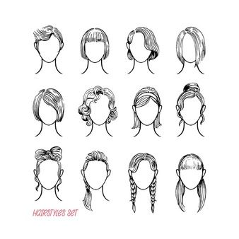 Croquis Hairstyles, Women Hairstyles Drawing Reference, Hair Styles Illustration, Hairstyles For Women Drawing, Hairstyles Sketches, Girly Sketches, Hairstyles Illustration, Hairstyle Illustration, Easy Charcoal Drawings