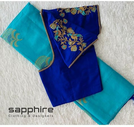 Peacock Design Blouse, Aari Work Blouse Designs, Blouse Designs Aari Work, Aari Blouses, Vestido Charro, Blue Blouse Designs, Work Blouse Designs, Mirror Work Blouse Design, Bridal Blouses