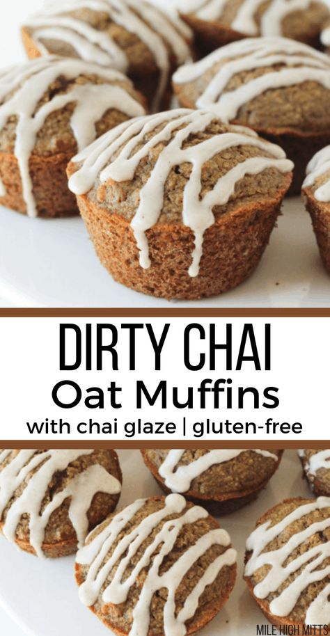 These healthy muffins are made with oat flour, lightly sweetened with applesauce and sugar, and made with chai spices and espresso powder for your favorite drink in muffin form! These moist muffins are gluten-free and dairy-free too. Chai Glaze, Easy Breakfast Recipe, Healthier Desserts, Oat Muffins, Baking Inspiration, Vegan Bakery, Coffee Cakes, Gluten Free Muffins, Healthy Muffins