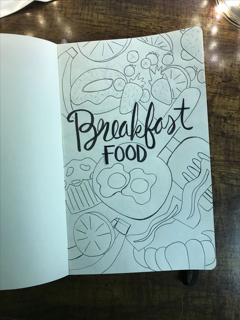 Recipe Art Journal- breakfast title title page by @bujo.adventures Cookbook Title Page Ideas, Food Title Page, Book Name Ideas, Bullet Journal Title Page, Book Notion, Book Pinterest, Cooking Journal, Project Cover, Recipe Book Covers