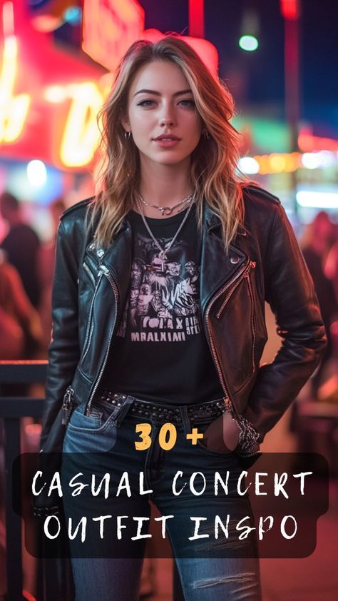 Going Out Rock Outfit, Simple Rockstar Outfit, Pop Rock Concert Outfit Ideas, Vegas Rock Concert Outfit, Gen Z Concert Outfit, La Concert Outfit, Concert Outfits 2024, Comfy Concert Outfit Winter, Cyndi Lauper Concert Outfit