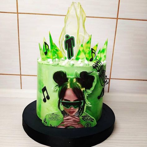 Billie Eilish Party Theme, Billie Eilish Cake Birthday, Billie Eilish Birthday Party Ideas, Billie Eilish Cake Ideas, Billie Eilish Birthday Cake, Billie Eilish Cake, Billie Eilish Birthday, Double Barrel Cake, Swiss Cake