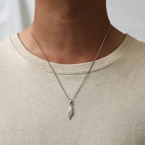 Etsy Jewellery, Feather Angel Wings, Silver Chain Pendant, Mens Silver Jewelry, Pendant For Men, Necklace Mens, Angel Wing Pendant, Mens Necklace, Silver Wings