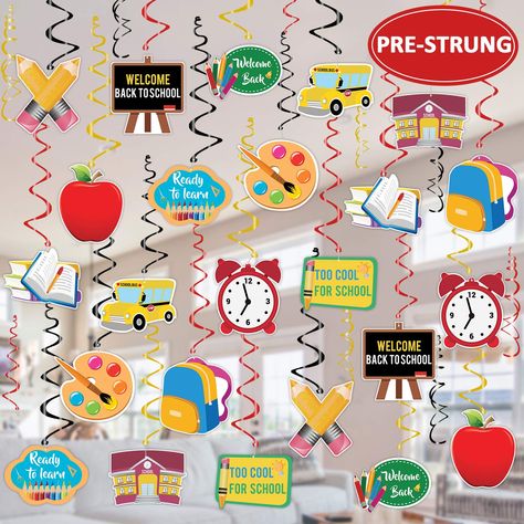 PRICES MAY VARY. COME WITH PRE-STRUNG: We have pre-assembled all the pieces for you. No need assemble. With attached plastic hooks, they're easy to display from the ceiling, door frame, classroom, bulletin board. WELCOME COME BACK TO SCHOOL: Perfect to decorate classroom, bulletin board, bring your classroom to life with this fun and bright colorful hanging swirls. Students are sure to love it! EYE-CATCHING DESIGN: 12pcs bright and colorful swirls, 12pcs swirl with hanging 12 design cardstock( i Hanging Classroom Decorations, Back To School Party Decorations, School Party Decorations, First Day Of School Classroom, Decorate Classroom, Come Back To School, Ceiling Door, Colorful Swirls, Paper Flower Ball